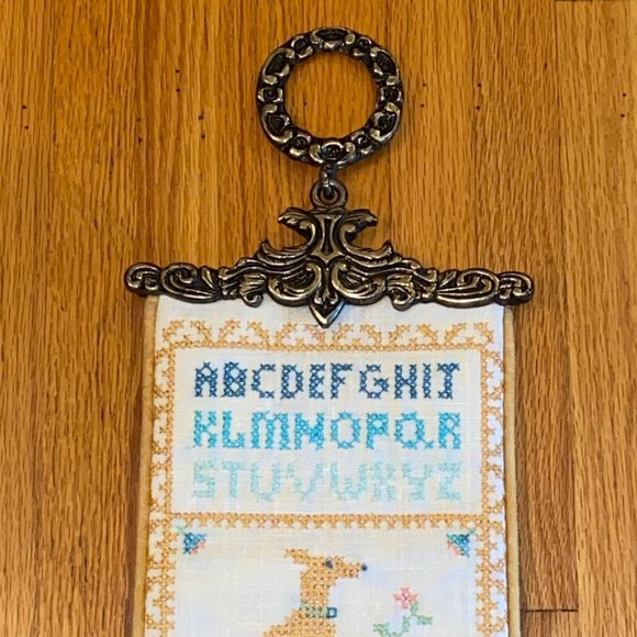 Mid Century Embroidered Sampler Bell Pull - Picture 4 of 13